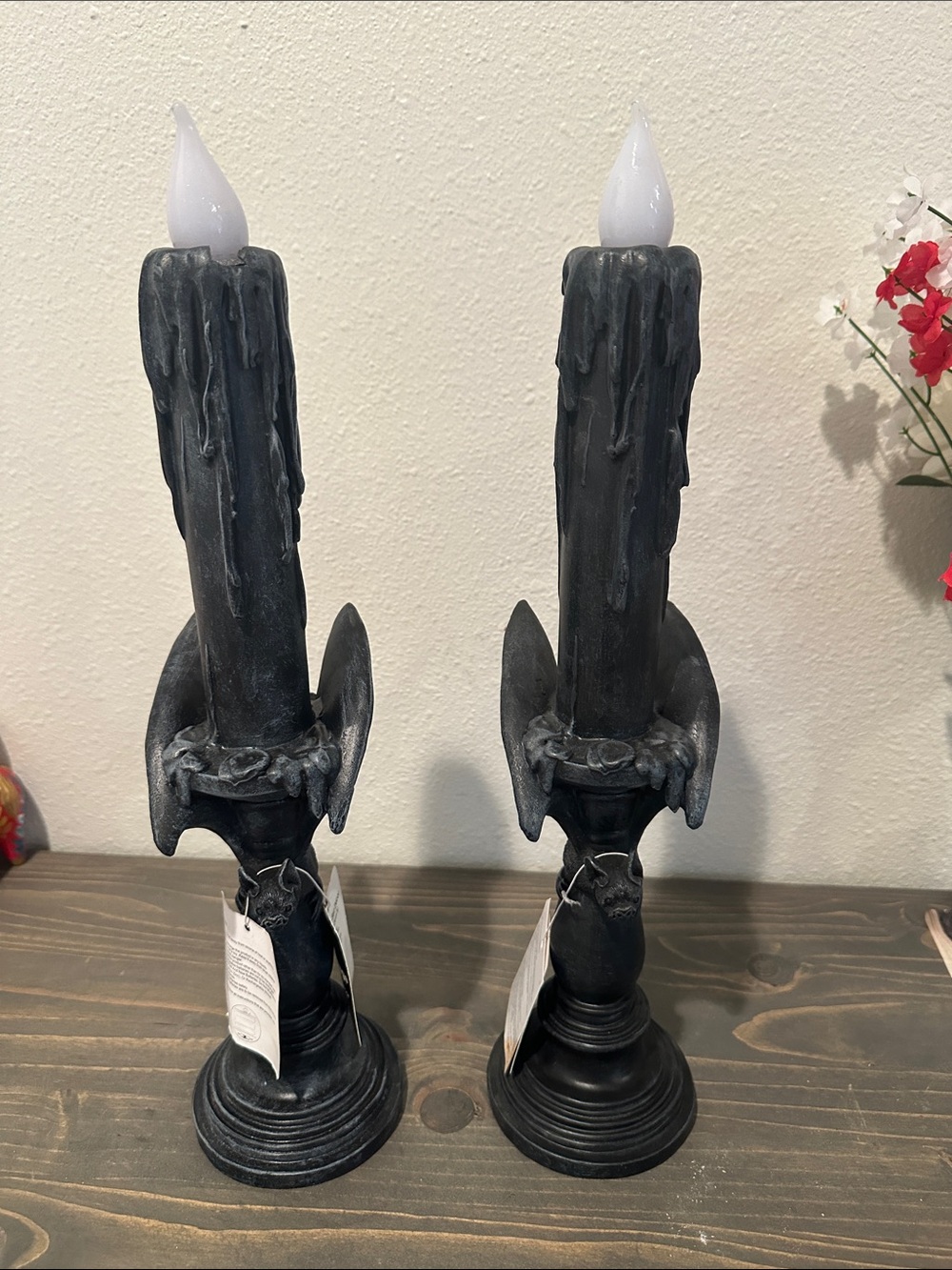 Gothic Black LED Dripping Candle Pair -